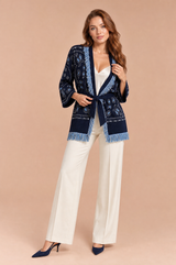 Marineblauw gilet met V-hals en franjes