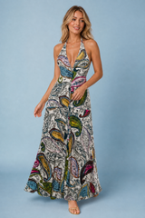 Lange jurk met print en halterhals