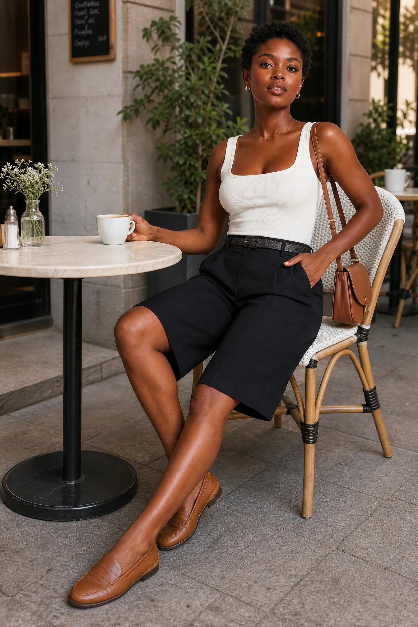 Bermuda ample à ceinture | Photo lifestyle | Lounelle Paris
