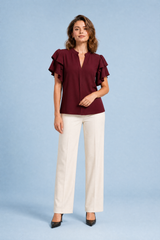 Blouse met V-hals en volantmouwen