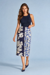 Geprinte midi rok met hoge taille