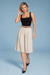 Korte beige taille hoge ceintuur