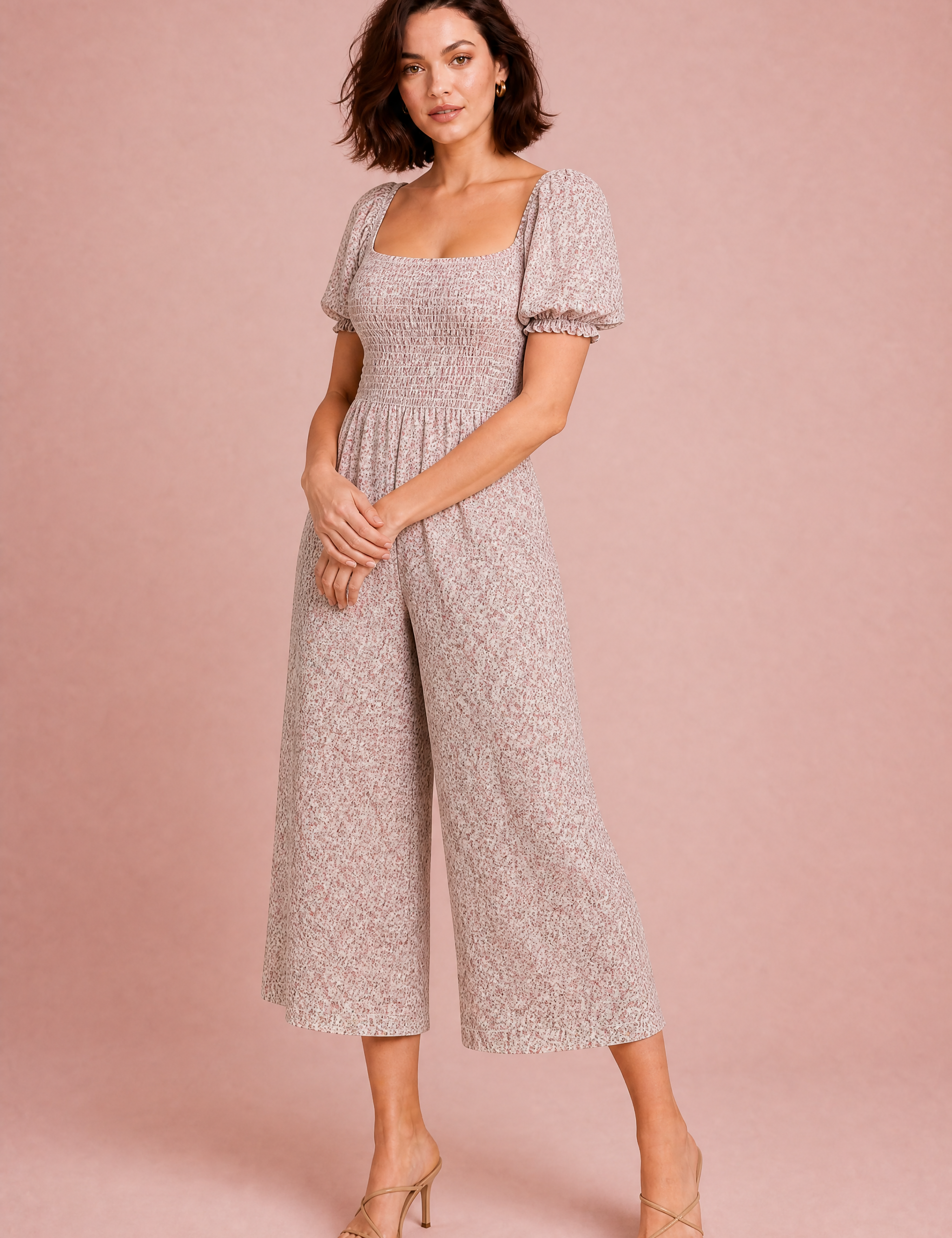 Combinaison fleurie encolure carrée | Variante Rose | Lounelle Paris