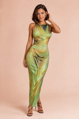 Groene print jurk zonder mouwen
