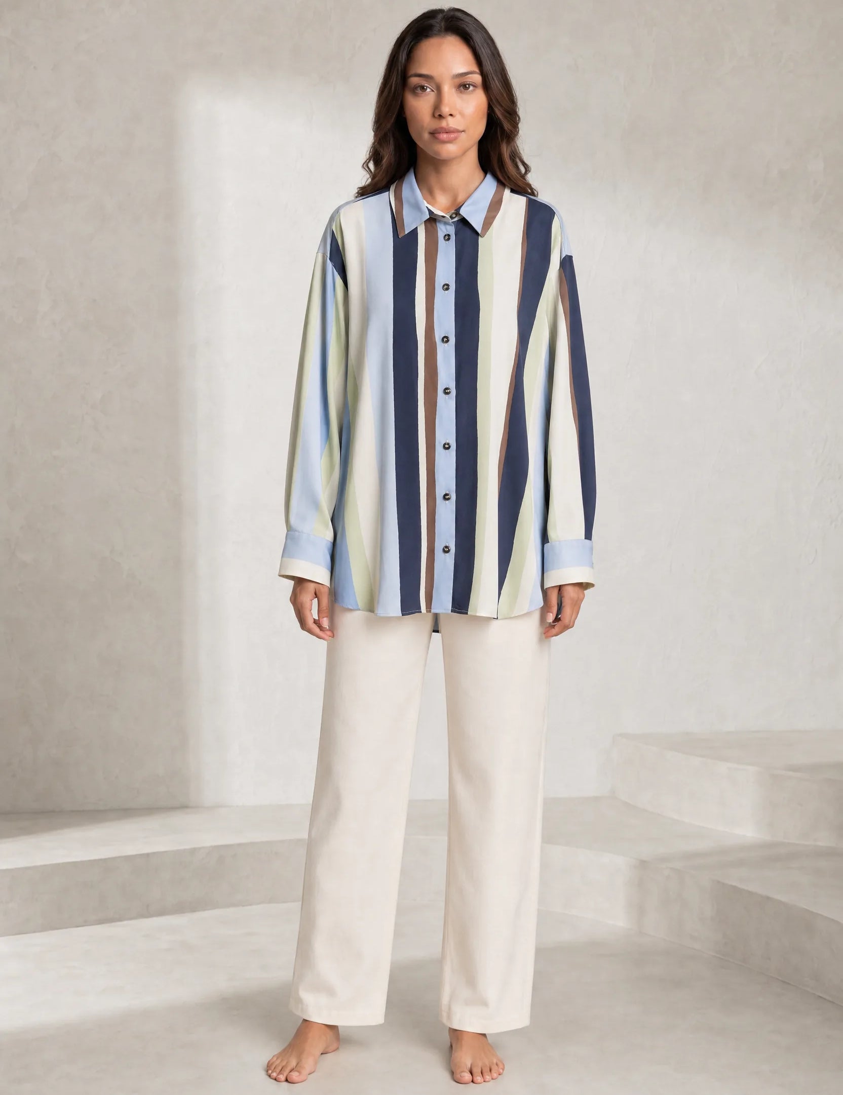 Chemise ample à rayures satinée | Lounelle Paris