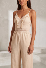 Combinaison abricot col V jambes larges | Lounelle Paris