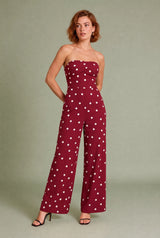 Bandeau jumpsuit met polkadots