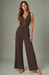 Vloeiende jumpsuit met V-hals en wijde pijpen