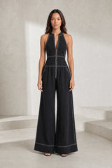 Zwarte jumpsuit zonder mouwen met col