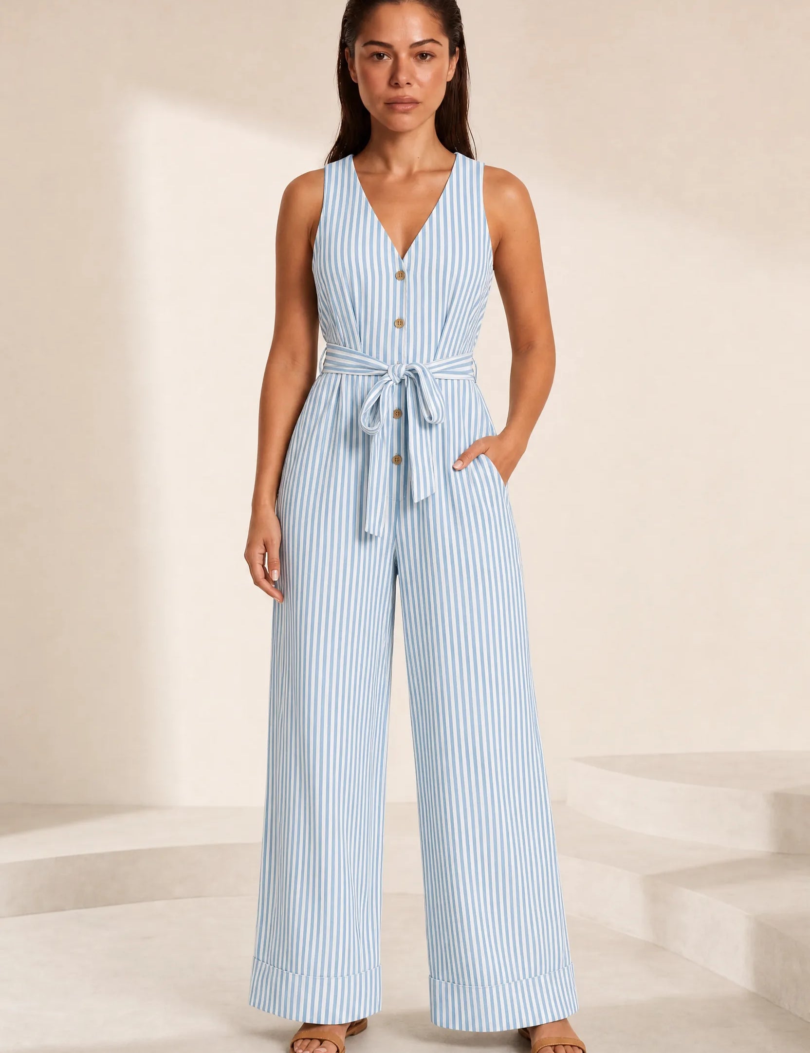 Combinaison rayée col V | Lounelle Paris
