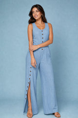 Jumpsuit zonder mouwen met knopen voor
