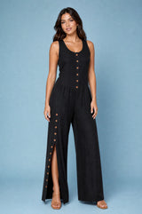 Jumpsuit zonder mouwen met knopen voor