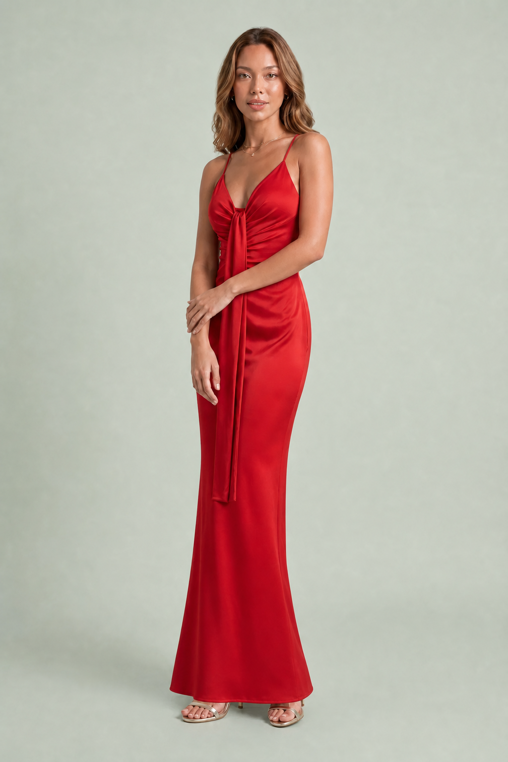 Lange jurk met V-hals en drapering
