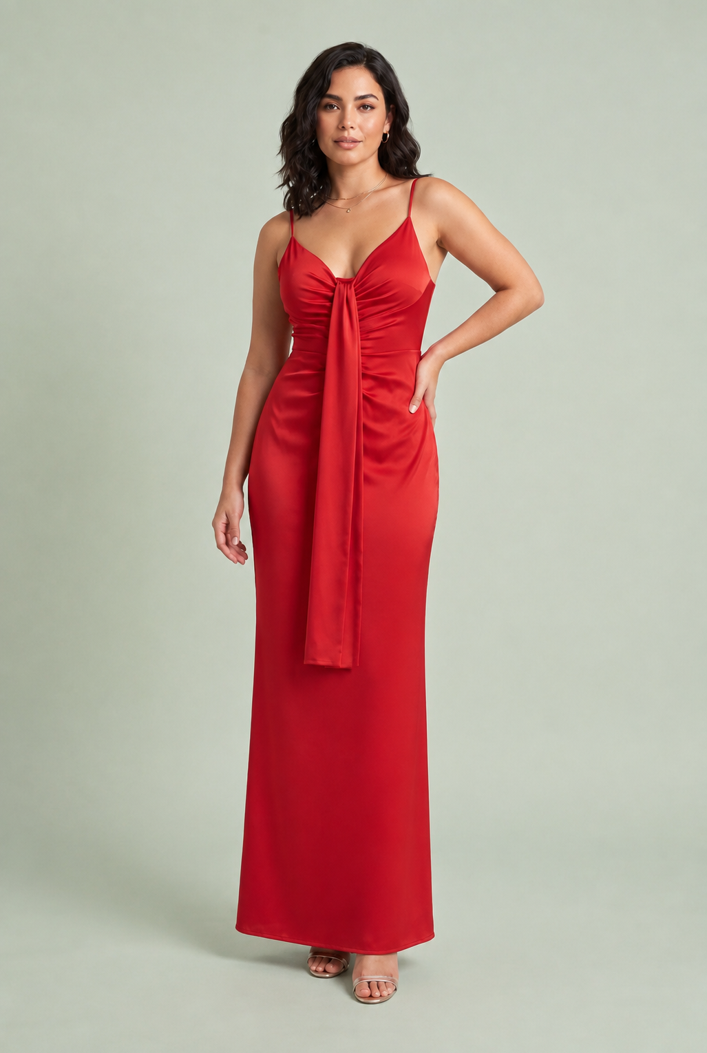 Lange jurk met V-hals en drapering