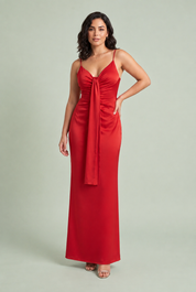 Lange jurk met V-hals en drapering