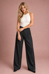 Gestreepte hoge taille wijde pijpen broek
