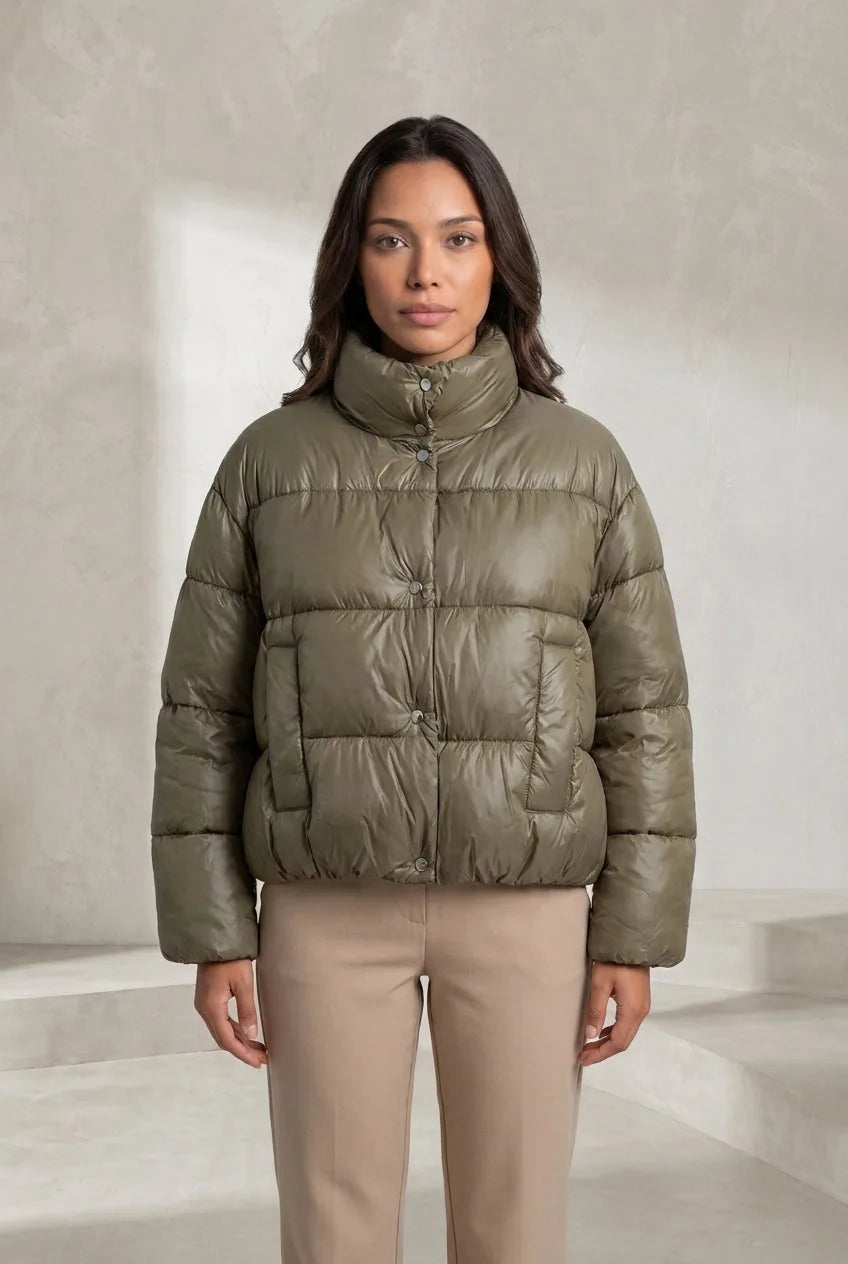 Doudoune olive matelassée col montant | Lounelle Paris