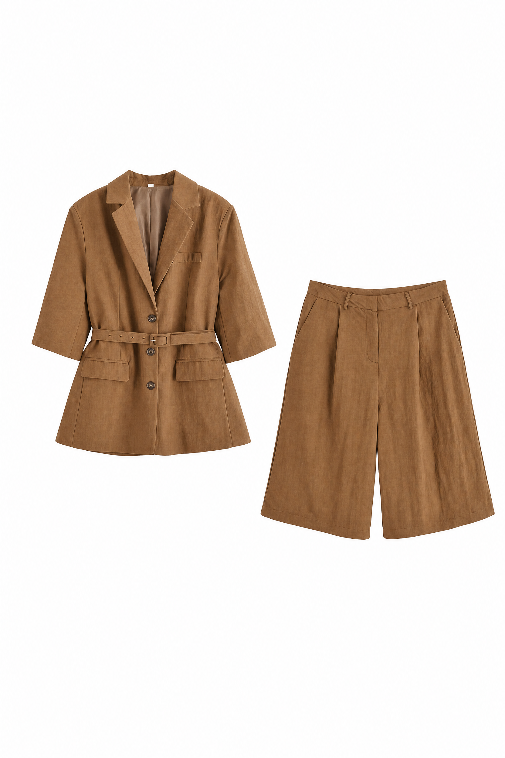 Ensemble camel ceinturé en lin | Lounelle Paris