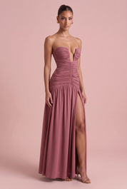 Robe longue bustier fente haute variante rose
