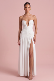 Robe longue bustier fente haute variante blanc