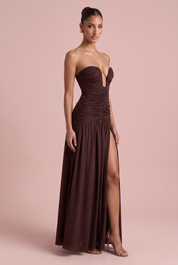 Robe longue bustier fente haute vue studio de face - Lounelle Paris