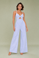 Gestreepte jumpsuit met blote rug