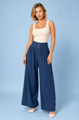 Wijde plooibroek met hoge taille