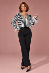 Zwarte zebraprint blouse met veren