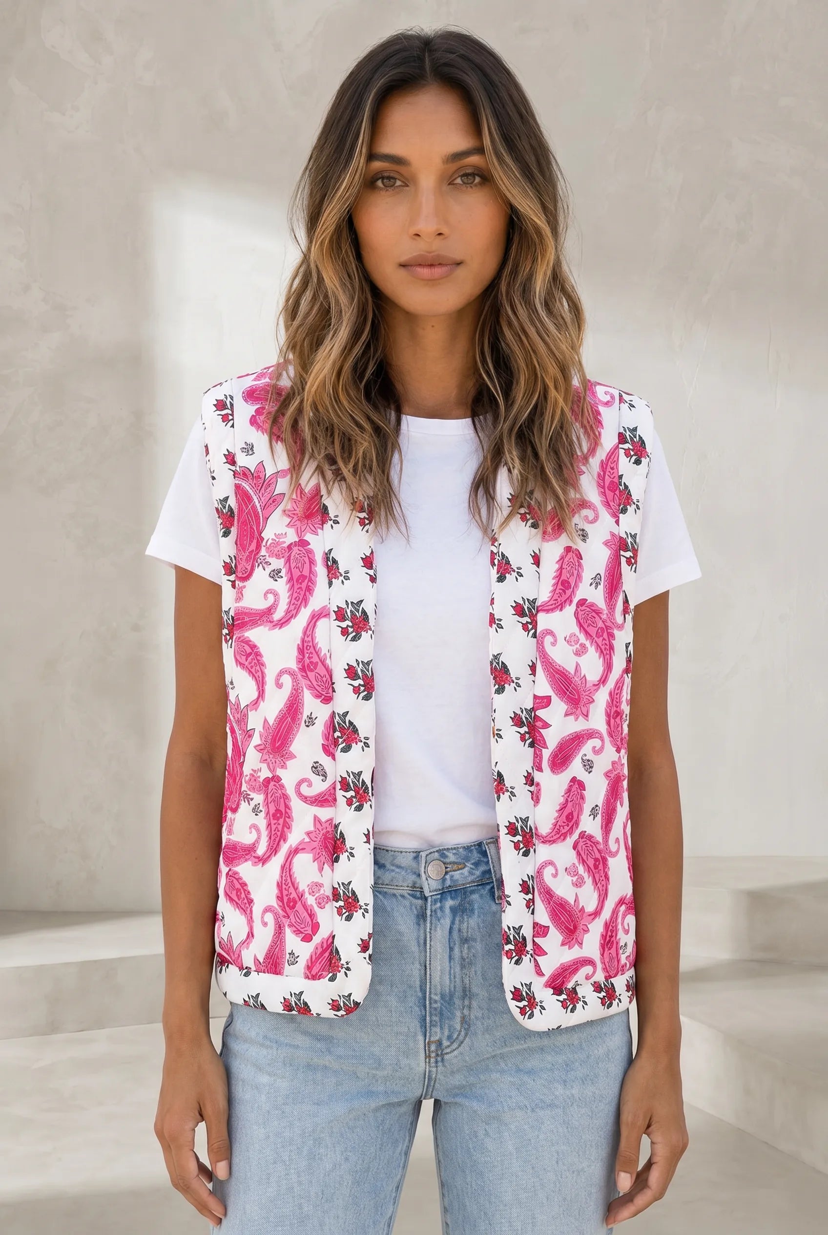 Gilet matelassé imprimé col V | Lounelle Paris