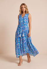 Robe imprimée col V met franjes