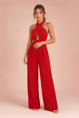 Halternek jumpsuit blote rug