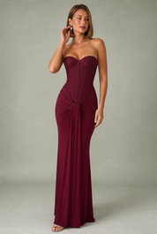 Robe longue bustier drapée | Variante Bordeaux | Lounelle Paris