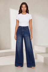 Jean bleu taille haute coupe large