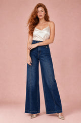 Blauwe hoge taille wijde jeans