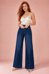 Blauwe hoge taille wijde jeans