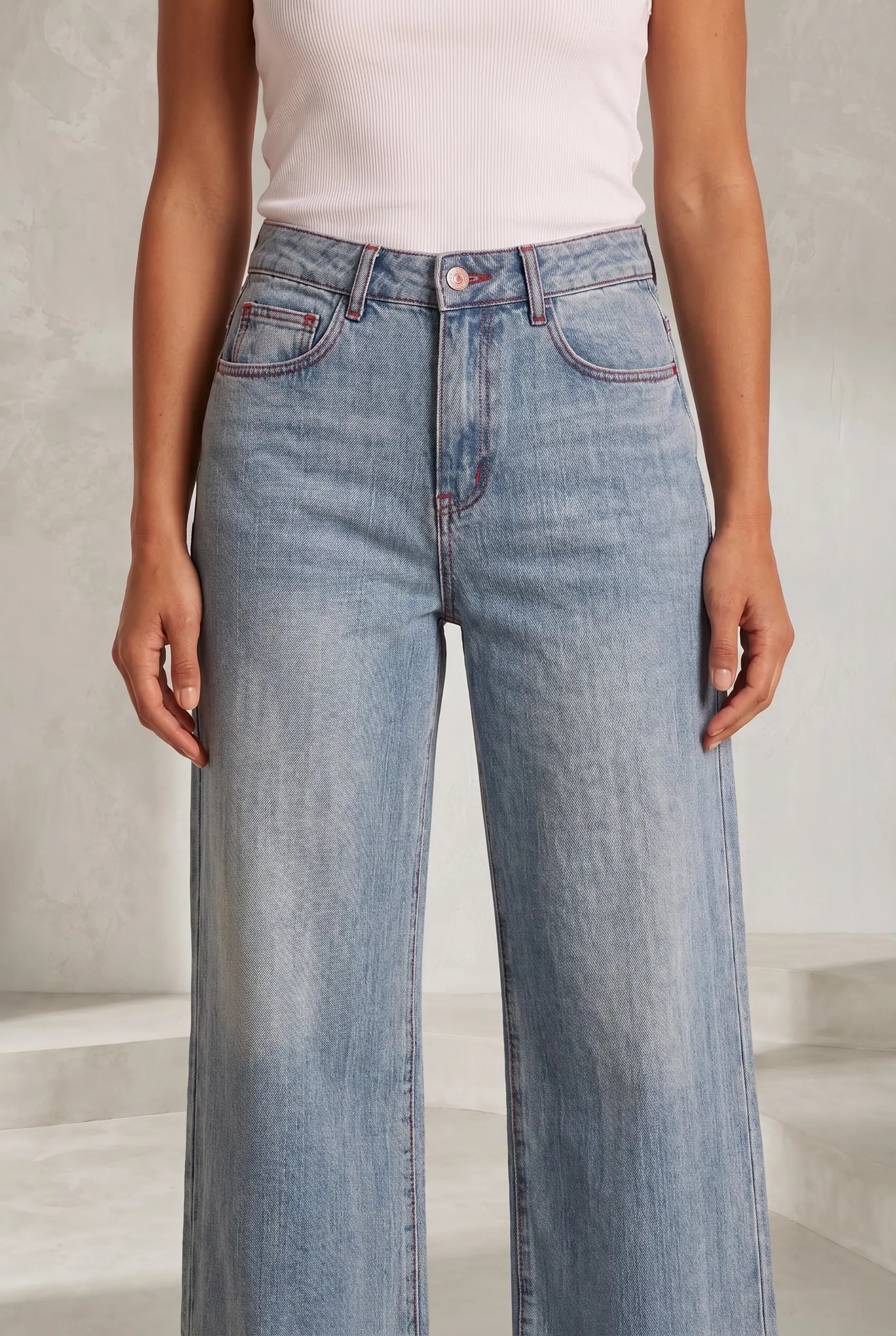 Jean bleu taille haute jambe large | Lounelle Paris