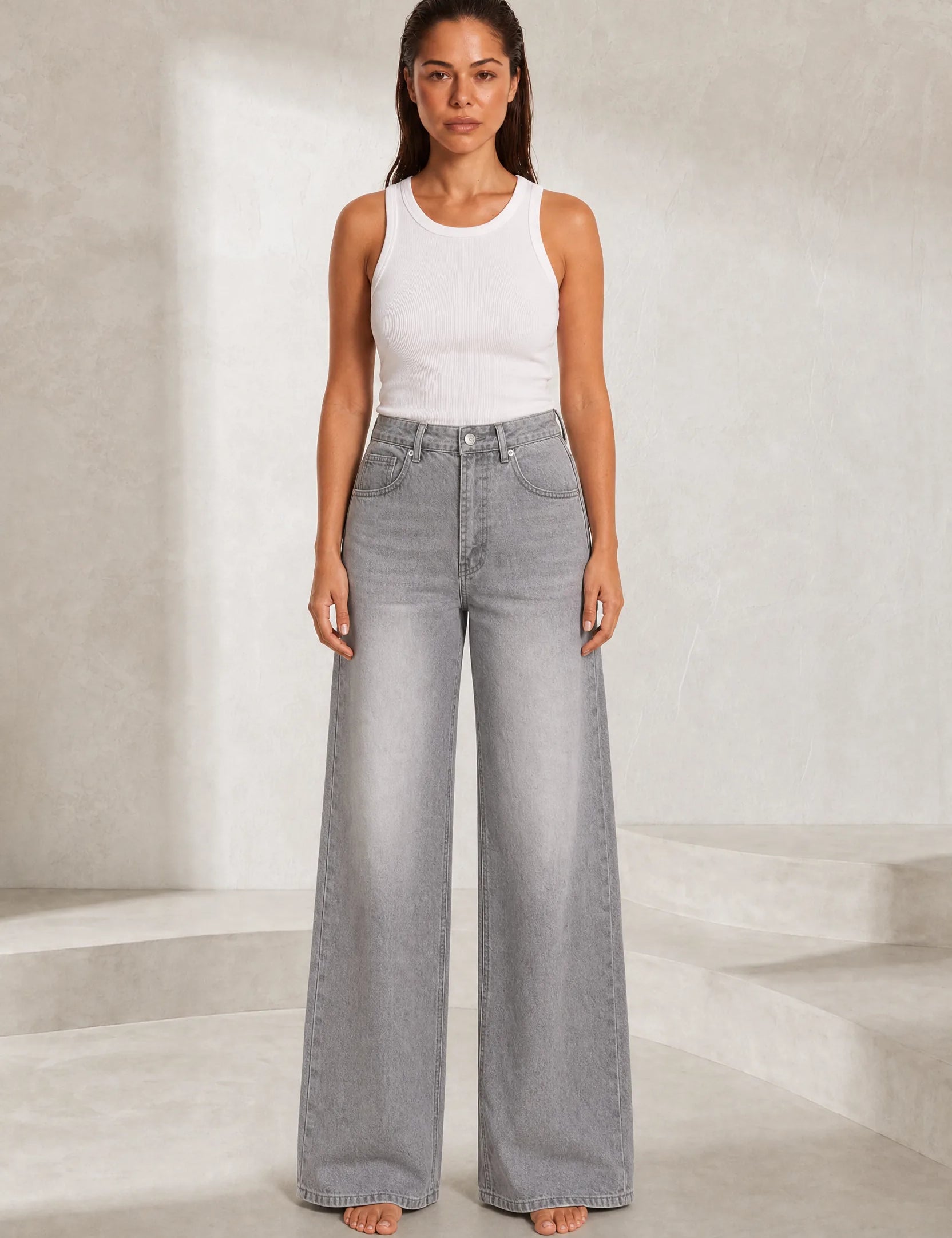 Jean taille haute jambe large | Lounelle Paris