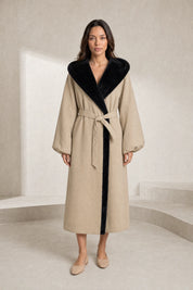 Manteau beige matelassé à capuche | Lounelle Paris