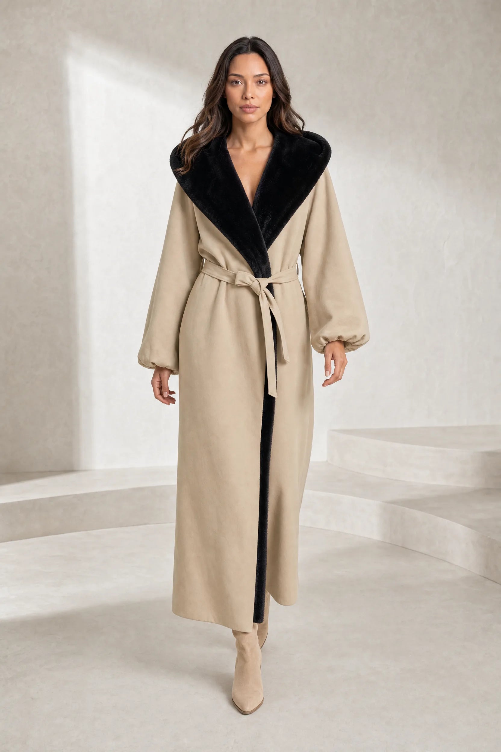 Manteau beige matelassé à capuche | Lounelle Paris