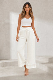 Pantalon blanc taille haute dentelle | Lounelle Paris