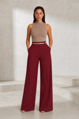 Pantalon fluide taille haute jambe large