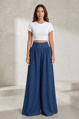 Pantalon large plissé taille haute