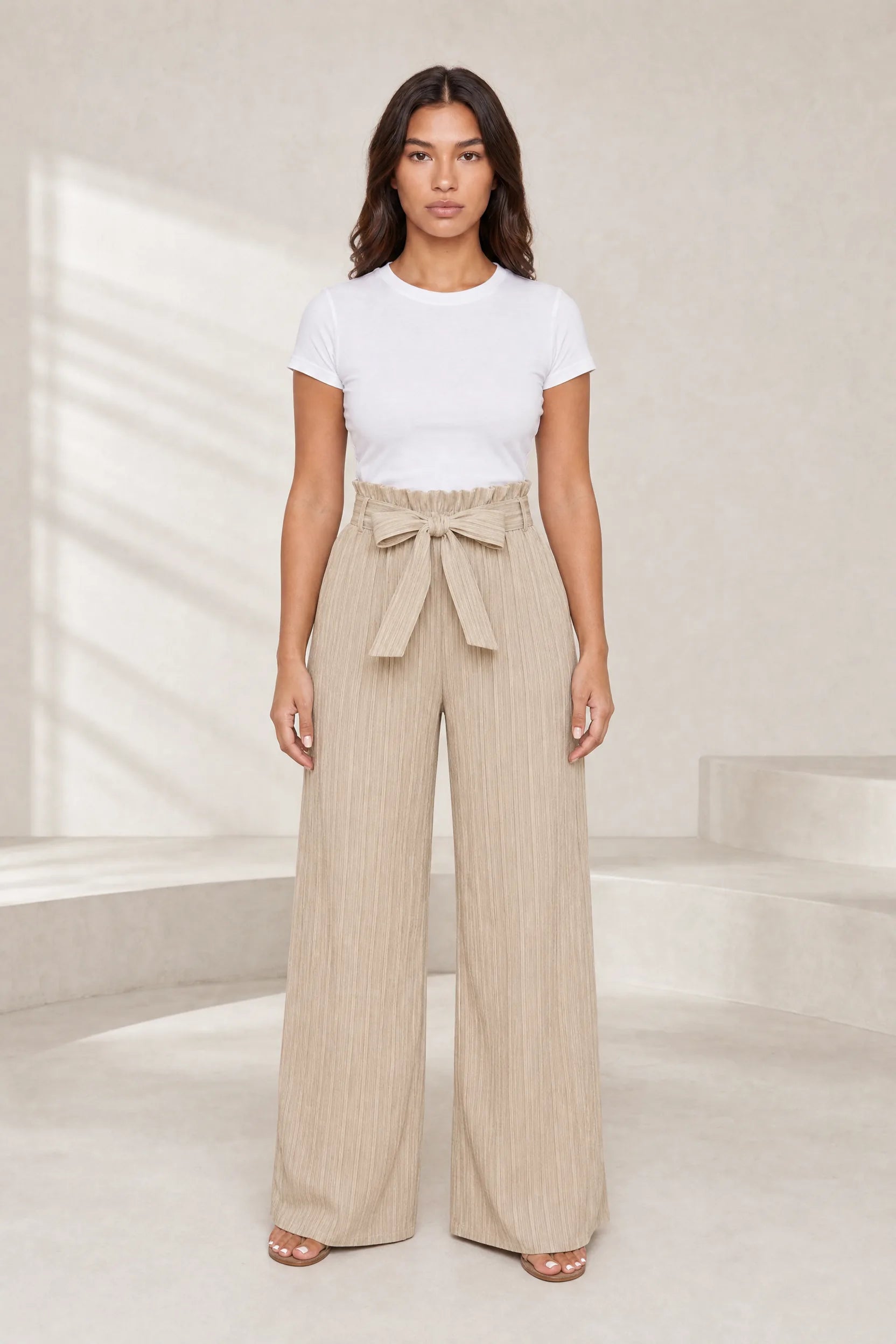 Pantalon large taille haute à nouer | Lounelle Paris