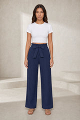 Pantalon large taille haute à nouer