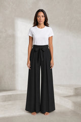 Pantalon large taille haute fendu