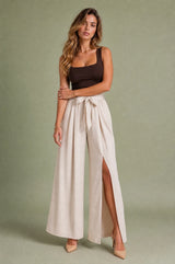 Hoge taille wijde broek met split