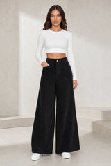 Pantalon large velours côtelé taille haute