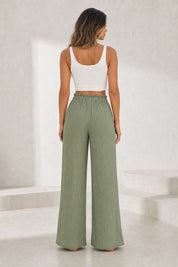 Pantalon large vert taille volantée | Lounelle Paris