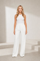 Pantalon tailleur blanc taille haute