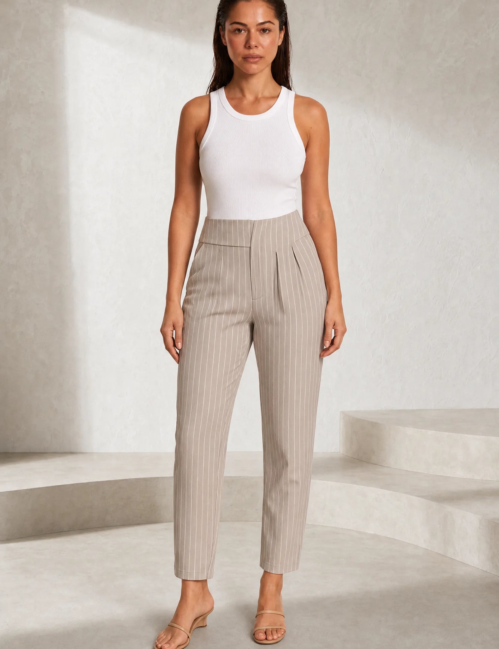 Pantalon tailleur rayé taille haute | Lounelle Paris